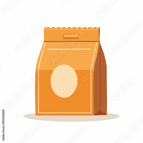 Eco-friendly paper bag illustration. Blank brown kraft pouch for food packaging, snacks, or grocery items