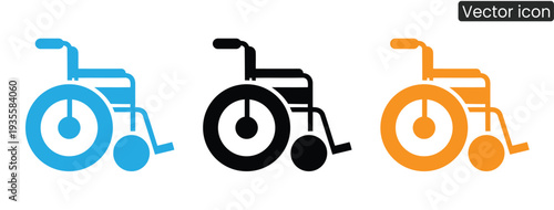 Vibrant wheelchair icons in blue, black, and orange for accessibility projects
