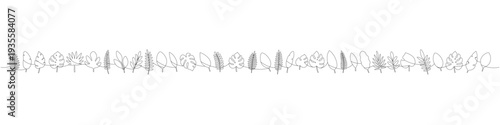 Continuous line art of tropical leaves collection. Elegant minimalist botanical drawing for modern decorative and design use