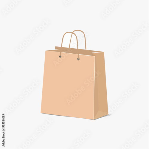 Classic brown paper shopping bag with sturdy handles on a white background