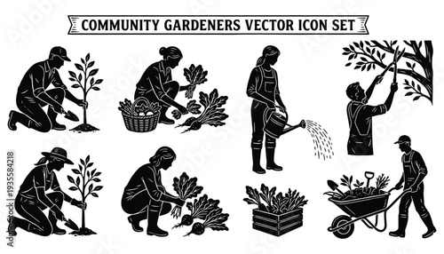 Community Gardening Activities Illustration Set