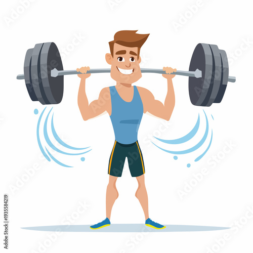 Cartoon man lifting weights with a determined expression on his face