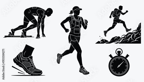 Dynamic Running Athletic Activities Silhouettes