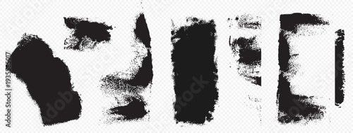 Black roller brush prints set isolated on transparent background. Vector realistic illustration of grunge abstract ink strokes line with rough texture, street art element, urban graffiti, paint stain