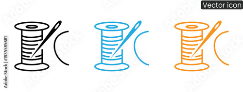 Vibrant spool of thread icons with needles for sewing and crafting projects