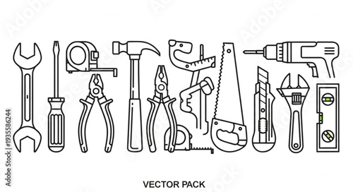 Collection of Hand Tools Vector Illustration.