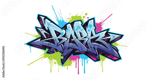 Colorful urban graffiti mural with bold stylized lettering and dripping paint.