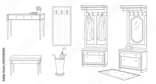 Collection of Hand Drawn Furniture and Home Decor Items.