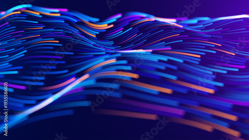 Neural Network Data Stream Showcasing Artificial Intelligence Workflow for Tech Business Reports. Modern AI Data Science Concept Background for Presentations. Vector Illustration.