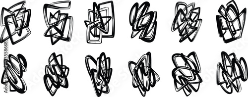 Collection of abstract geometric brushstrokes on white background