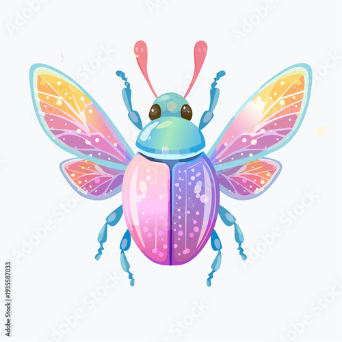 Ethereal iridescent scarab illustration, a symbol of transformation and radiant vitality