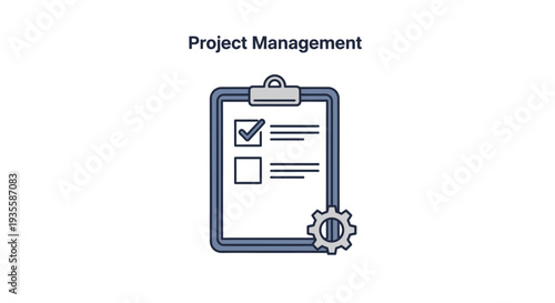 Project Management Checklist with Checklist and Gear Icon.