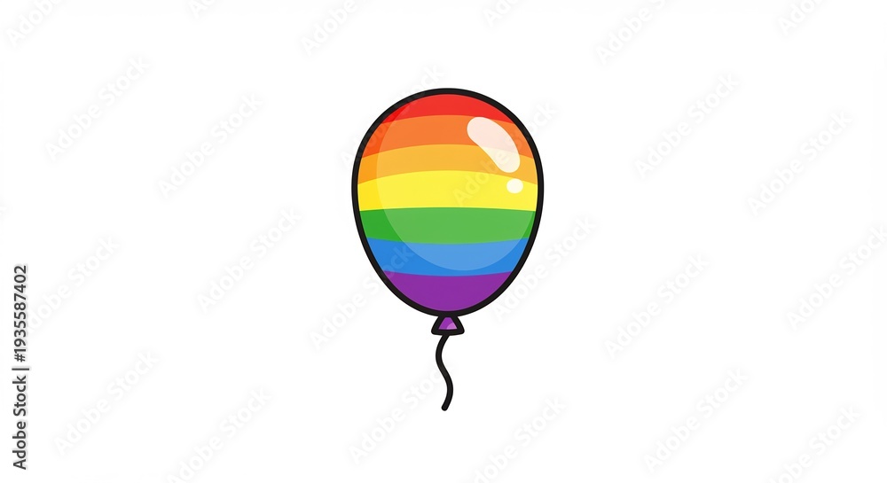 Fototapeta premium 白い背景に鮮やかに輝く虹色の風船が一つ浮かぶ祝いや喜びを象徴するシンプルで魅力的なデザイン. AI Generated