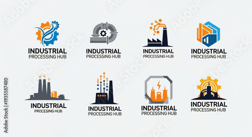 Collection of Industrial Logos and Icons Representing Manufacturing and Industry.