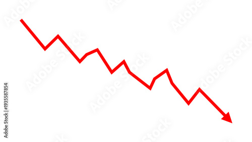 Down fall red arrow line graph financial loss concept, stock market fall, business loss, market crash, economic loss. Red business arrow downward direction vector illustration.