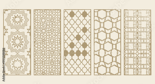 Vector designs showcase intricate geometric patterns on cream background