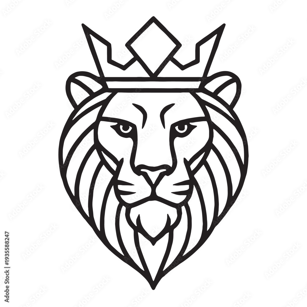 Obraz premium A regal lion s head illustration with a prominent crown atop it
