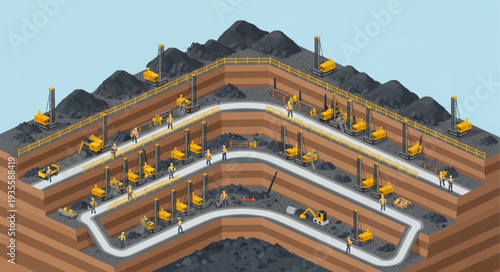 Underground Coal Mine with Extraction Machinery and Conveyor System.