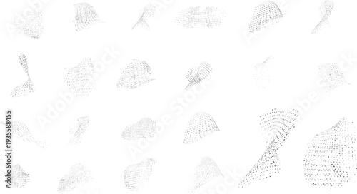 Vector particle flow formed by dynamic black textures. Organic particle shape with depth and movement. Noise texture with dynamic particle textures for design overlay.
