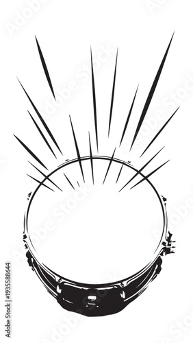 Stylized tambourine icon with sunburst rays and circular frame.