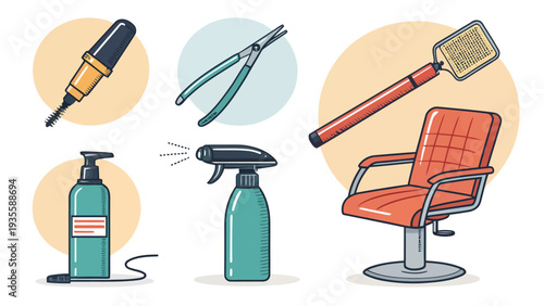 Vector pack of professional salon accessories and tools for hairstyling and grooming services