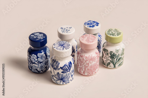 Colorful ceramic jars with floral colorful decorative containers