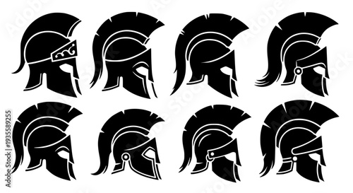 Ancient Greek and Roman Warrior Helmet Silhouettes – Classical Armor Vector Icon Set EPS 10