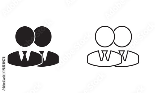 Employee team icon. Three simple outline illustrations showing groups of people in different line weights, representing teamwork, community, and corporate structure concepts.