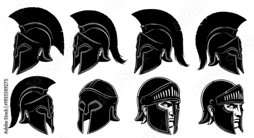 Classical Greek and Roman Warrior Helmets – Historical Battle Headgear Vector Set EPS 10