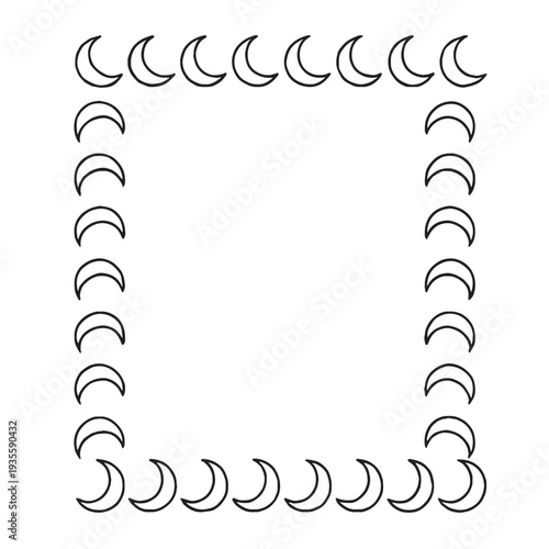 A square frame composed of various crescent moon phases in black lines