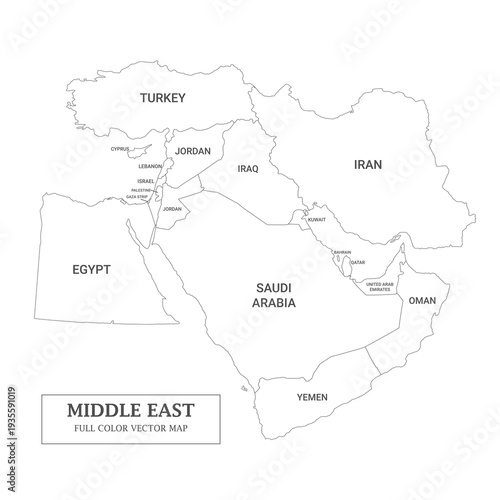 Middle East outline border map and vector illustration printable and decoration.	
