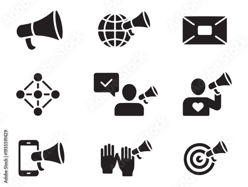 Promotion and marketing icons set. communication and advertising vector line icon. social media concept