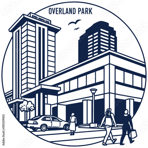 Urban Skyline and City Life Illustration of Overland Park Downtown