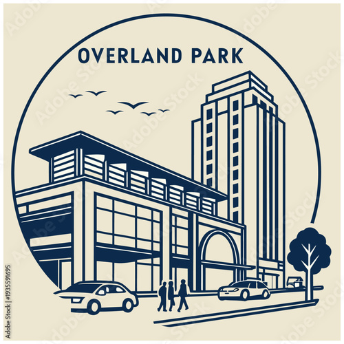 Overland Park Kansas Downtown Cityscape in Heart Frame Illustration