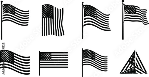 American flag icon set various illustrations of usa flags