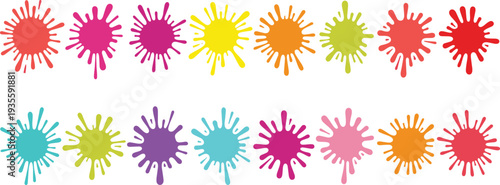 Colorful Paint Splat Vector Set, Ink Blot Illustrations, Bright Rainbow Color Splatter Graphics, Abstract Liquid Drip Elements for Creative Art Design