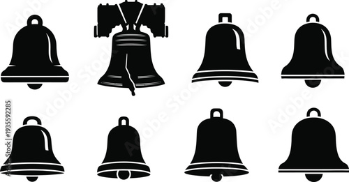 Icon set of various bell designs and shapes