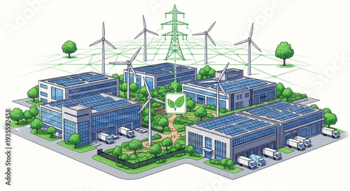 Sustainable Energy Facility with Solar Panels.