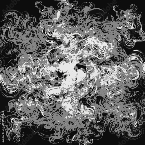 Swirling Smoke Art: A mesmerizing abstract artwork depicting dynamic swirling smoke patterns, with a spectrum of smoky grey against a dramatic black backdrop.