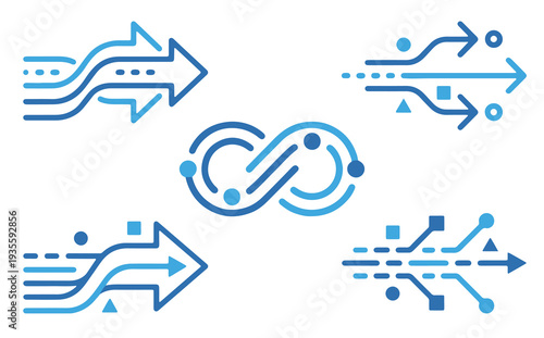 Abstract Blue Arrow and Infinity Icon Set for Data Flow and Technology