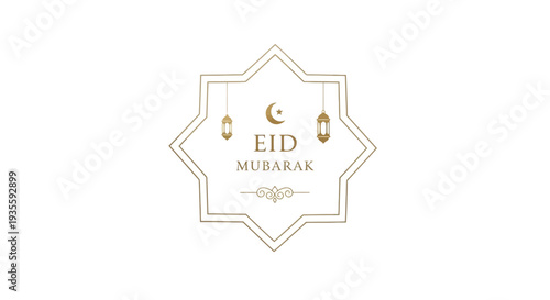 Eid Mubarak celebration with moon lanterns and star design