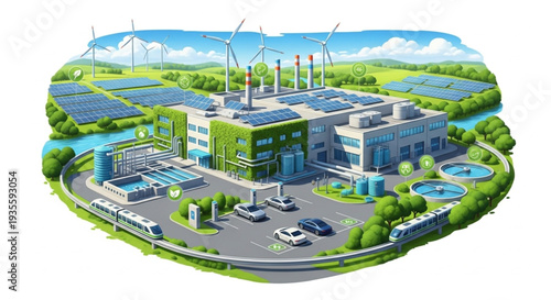 Sustainable Energy Facility with Wind Turbines.