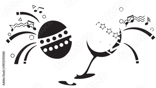 Abstract dancing silhouettes with musical motifs in a dynamic composition.