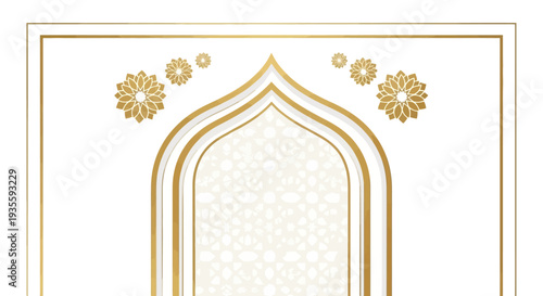 Golden archway with floral designs on white background 