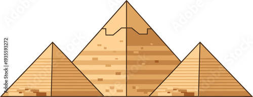 Vector illustration of the Great Pyramids of Giza in Egypt with a clean flat design and geometric sandstone block texture