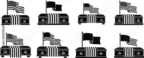 American flag icon set for patriotic and memorial day themes