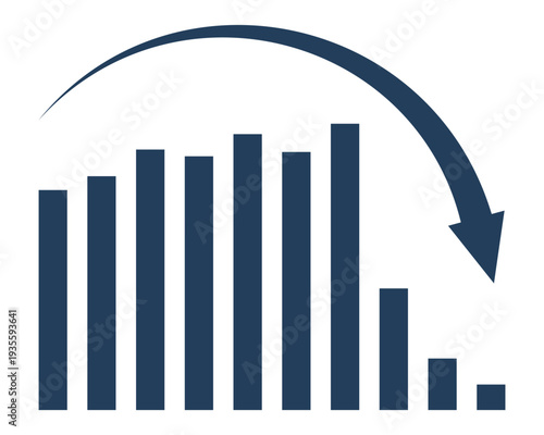 Economic crisis illustration with rising bar chart followed by sharp decline and downward arrow