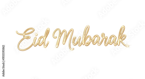 Eid Mubarak celebration with golden calligraphy on white background Vector
