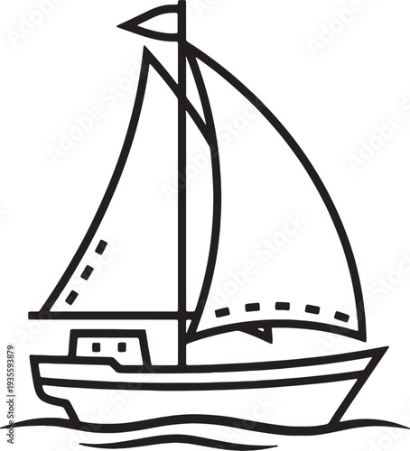 black line drawing of a sailboat on water