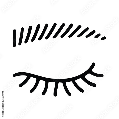 Black eyelashes and eyebrow illustration on white background
